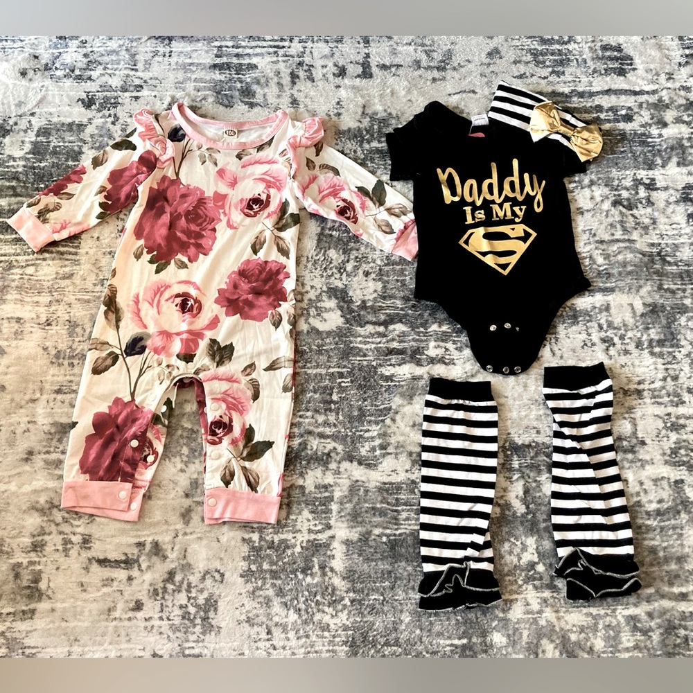BUNDLE DEAL‼️ NWT FLOWERED RUFFLE BODYSUIT/Infant Girls 3-piece Set